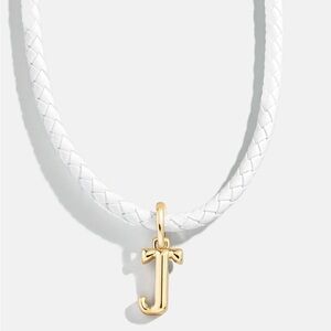 Bauble Bar J charm necklace on white leather cord NWT